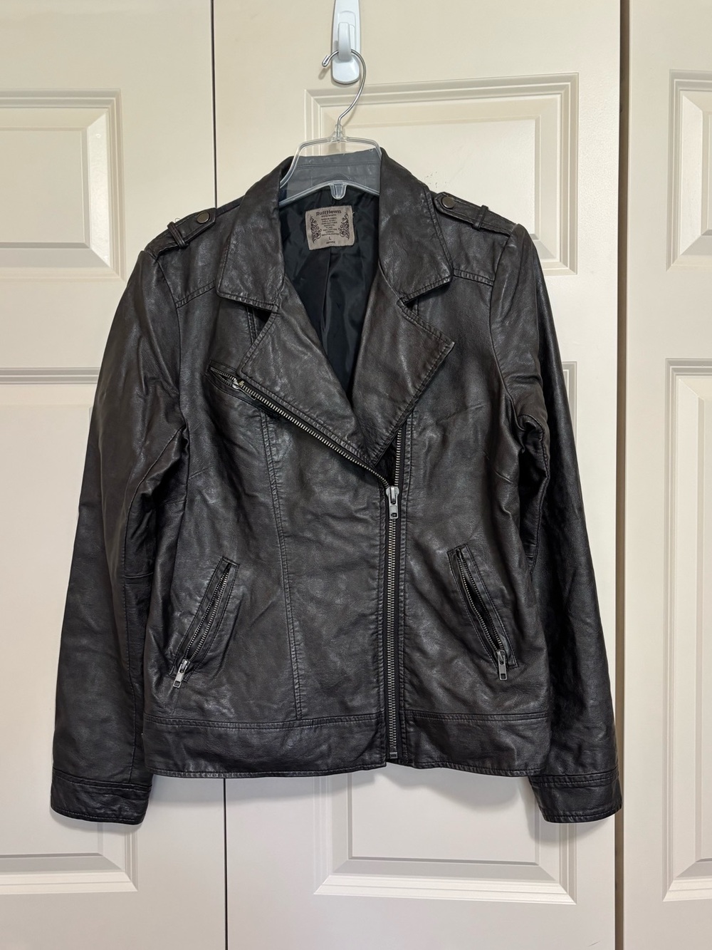 Ruff Hewn Black Faux Leather Asymmetrical Moto Jacket